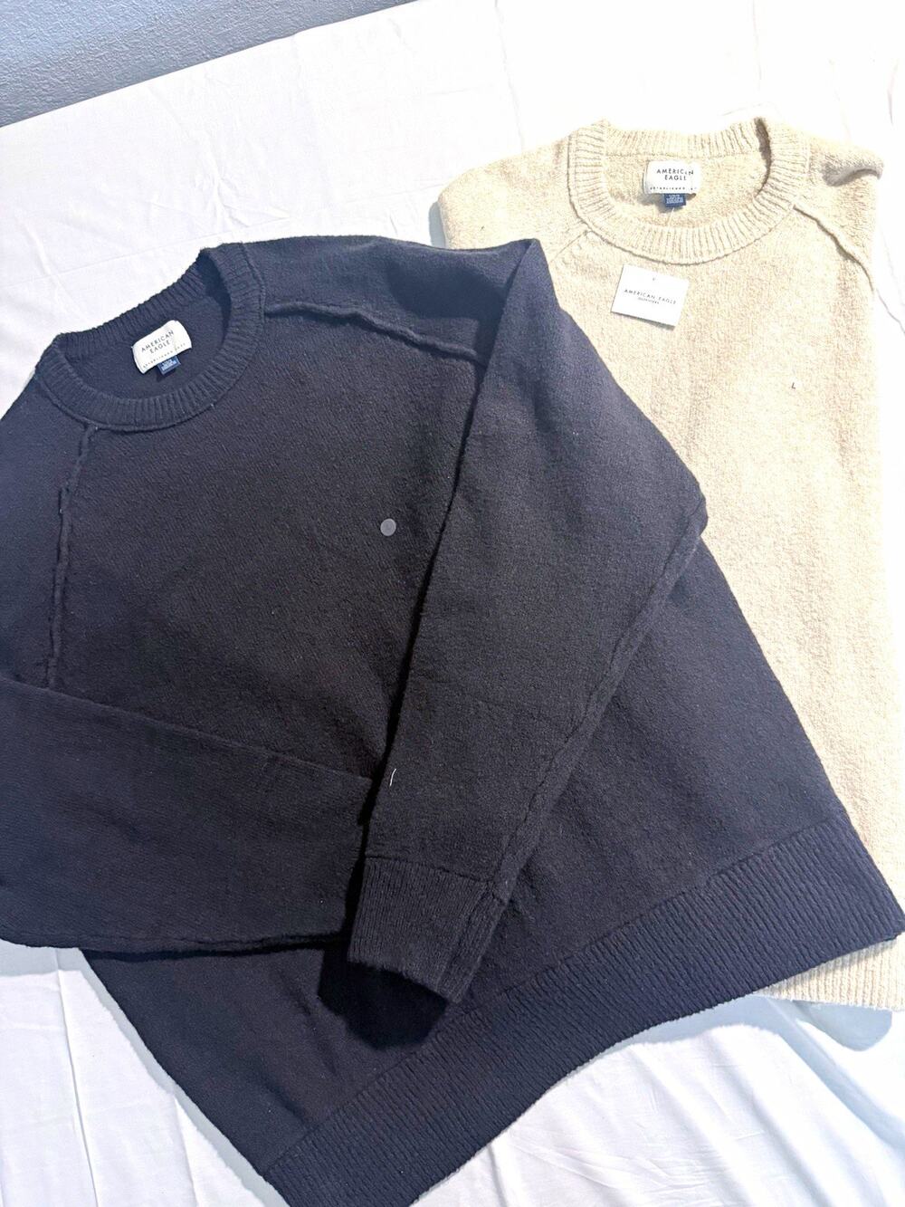 American Eagle Sweater Lot 2 Size Large Black Cream Oversized Crewneck Knit